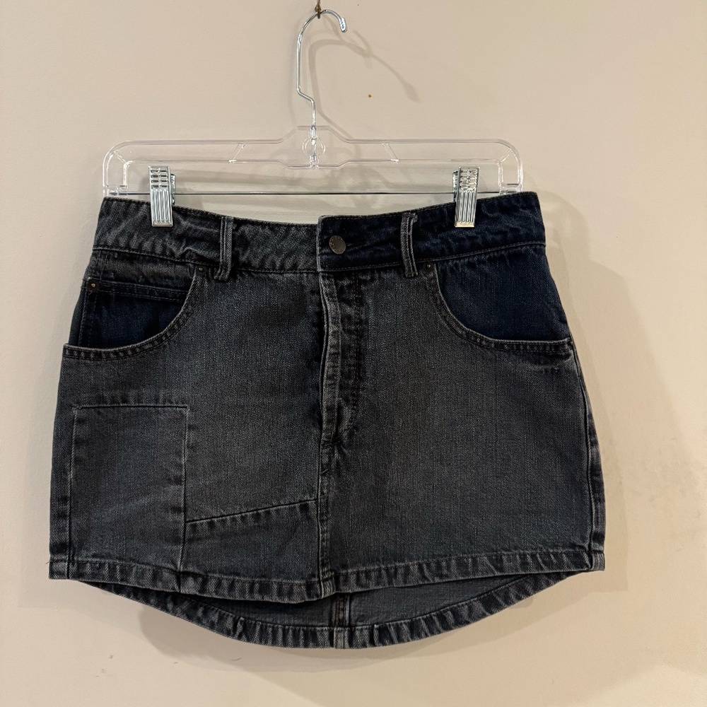 free people black denim mini skirt